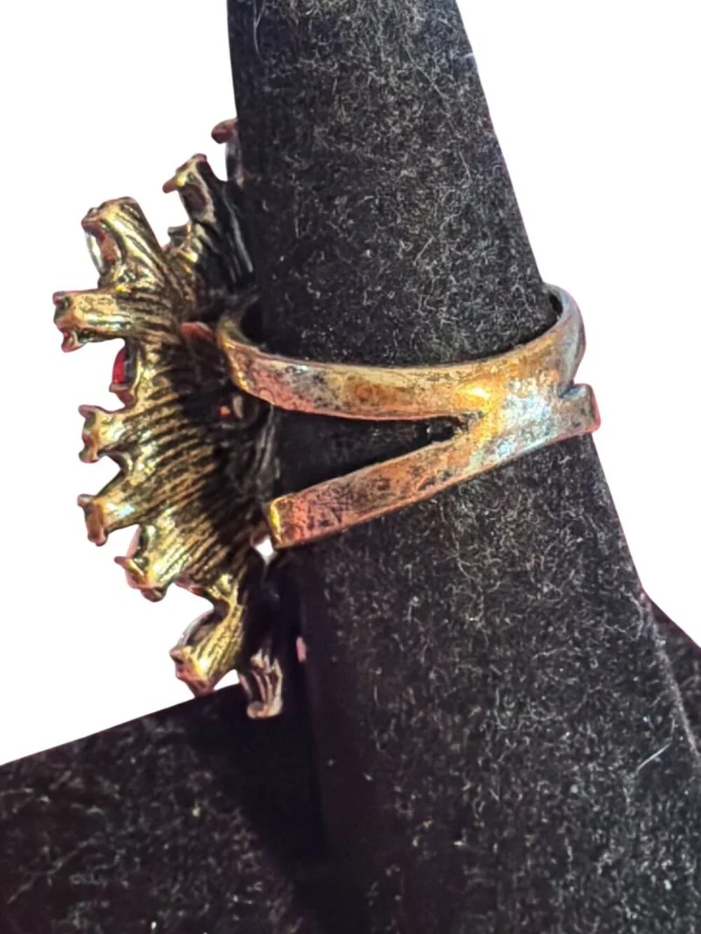Colorful Statement Flower Ring Antique Gold Tone Cluster Rhinestone Sz 7 Cluster